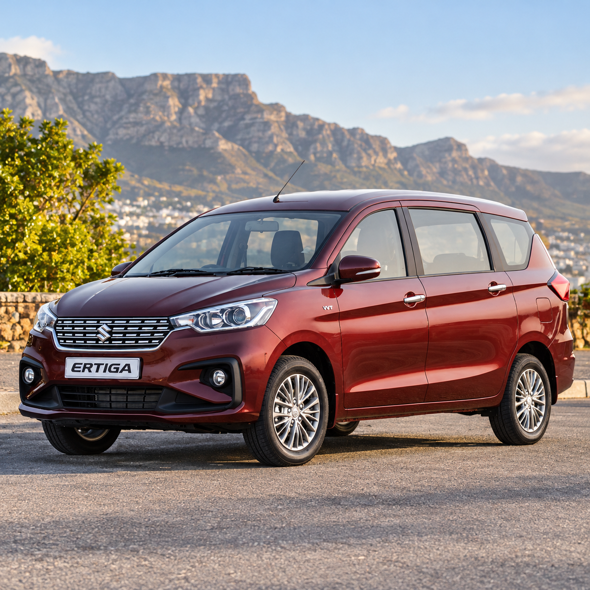 Burgundy Suzuki Ertiga 2019–Present second-generation MPV, front three-quarter view | Pro Car Parts